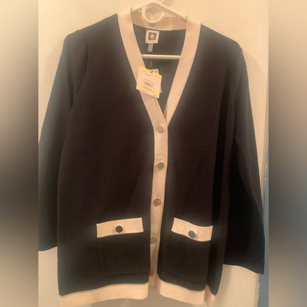 Anne Klein available size M and L black & cream button up cardigan new w tags
